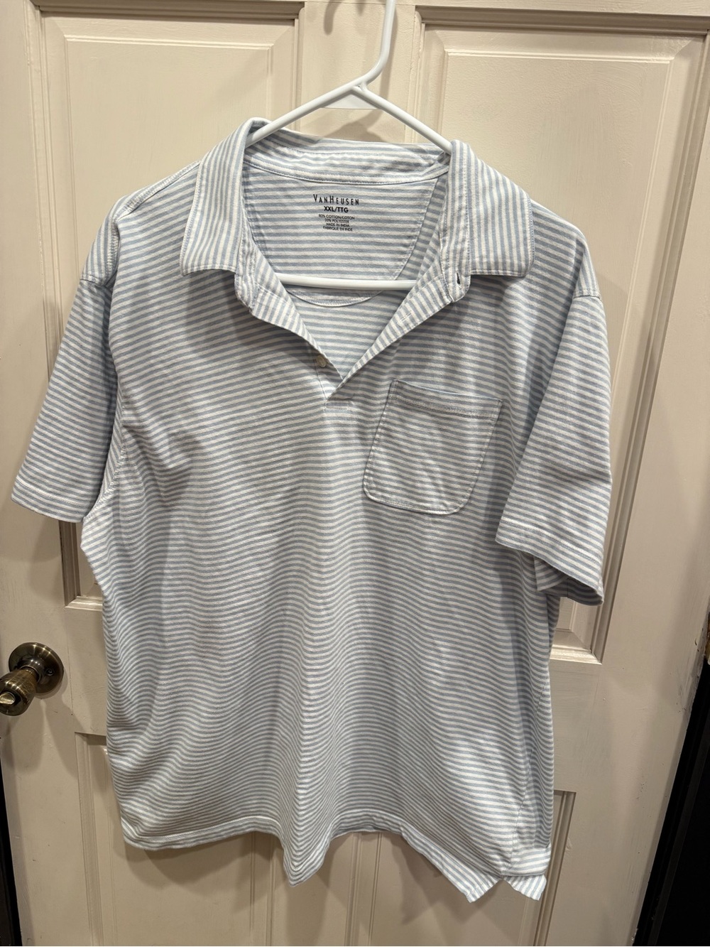 Van Heusen Light Blue & White Striped Polo with Chest Pocket